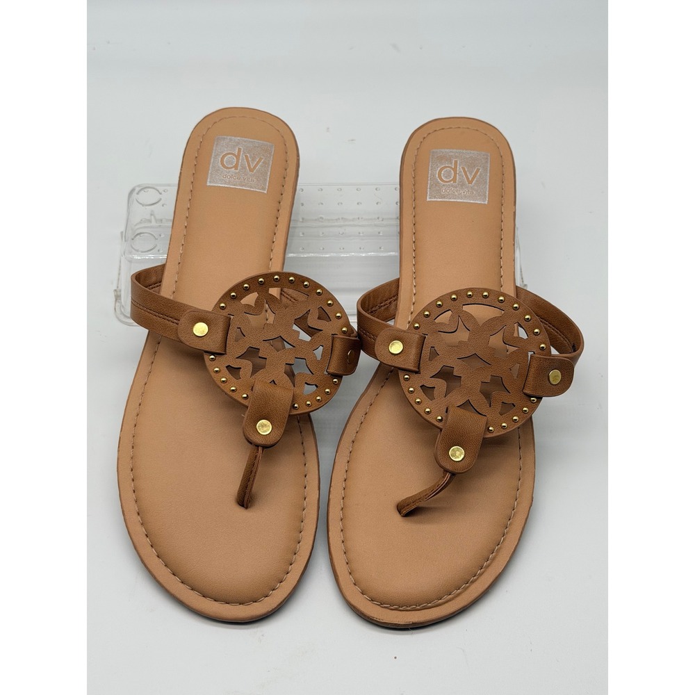 DV Dolce Vita Gotie Women's Sandals Size 10 Tan Brown Studded Thong Flats